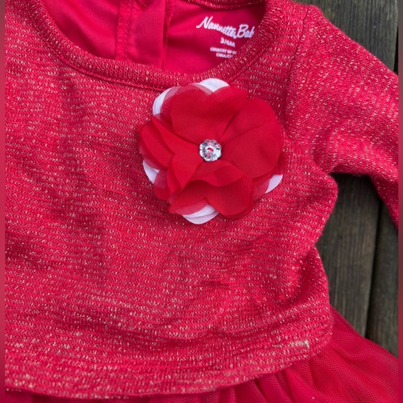 Nannette Baby 3/6 months Christmas dress fancy red tulle gold thread EUC - Picture 2 of 4